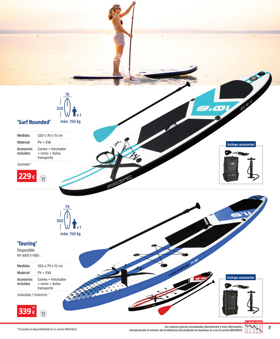 BAUHAUS España - 2023_nautica - Paddle surf XQMax (L x An x Al: 320 x 76 x  15 cm, Carga útil: 150 kg, Hinchable, Blanco/Azul)